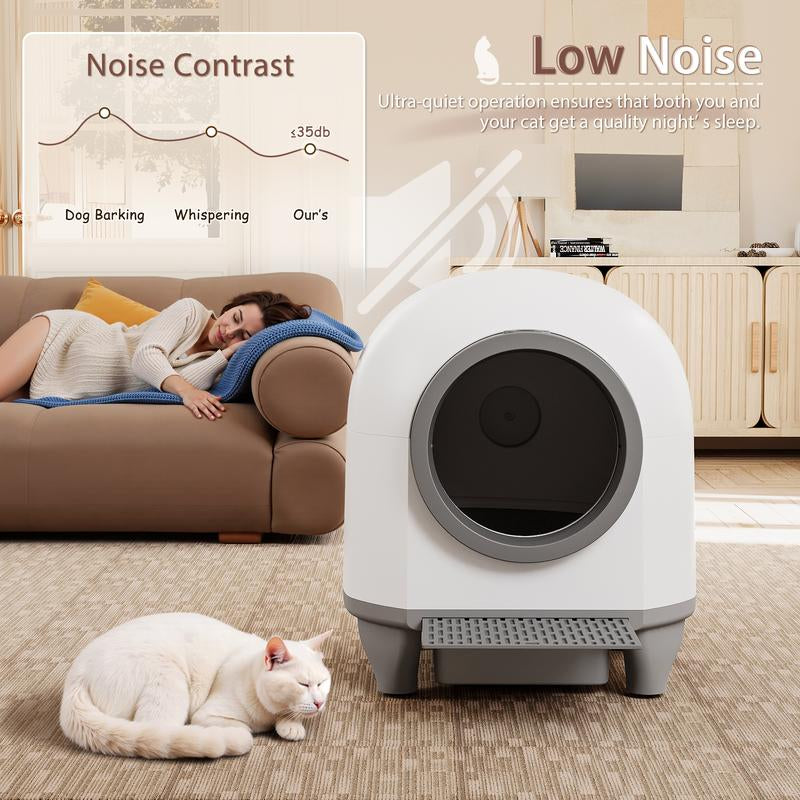 Warcat Smart Low-Noise Auto-Cleaning Litter Box 90L Self Cleaning Cat Litter Box App-Controlled via 2.4G Wifi with 10 Smart Sensors, Safety Protection, Easy Maintenance, Easy Setup & Clean