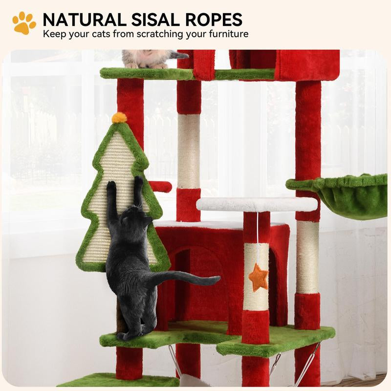 Yitahome Gothic/Christmas Cat Tree with Coffin Bed, Cat Tower for Cats with Top Perch, Spacious Cat Condos, Comfy Hammock, Scratching Post and Ladder