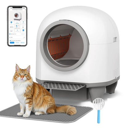 Warcat Smart Low-Noise Auto-Cleaning Litter Box 90L Self Cleaning Cat Litter Box App-Controlled via 2.4G Wifi with 10 Smart Sensors, Safety Protection, Easy Maintenance, Easy Setup & Clean