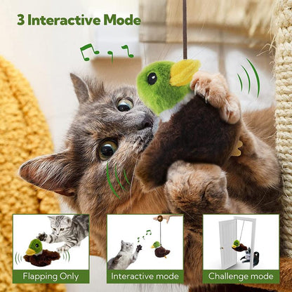 Juguete Interactivo para Gatos Pato Aleteo y Sonido - USB Recargable, Ejercicio y Juego para Gatitos de Interior