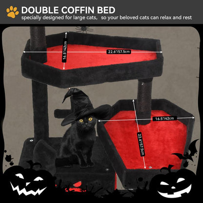 Yitahome Gothic/Christmas Cat Tree with Coffin Bed, Cat Tower for Cats with Top Perch, Spacious Cat Condos, Comfy Hammock, Scratching Post and Ladder