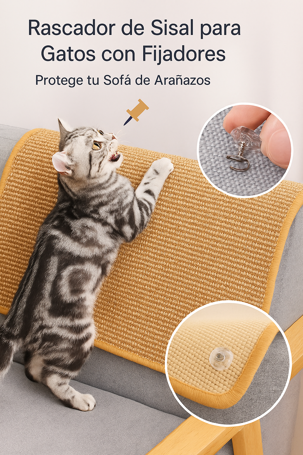 Rascador de Sisal para Gatos – Alfombra Protectora de Muebles, Sofás y Sillas