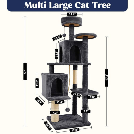 Árbol Rascador para Gatos con Hojas Verdes - Casa Cómoda de Felpa y Poste Rascador para Gatos de Interior