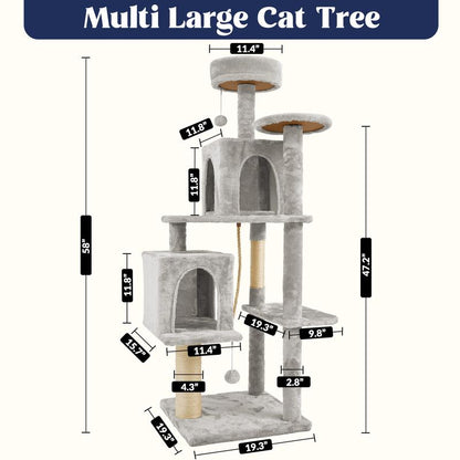 Wecharmer Árbol Rascador para Gatos 58" Torre Interior con Condominios Altos Poste Rascador Juguete Colgante Mueble Gatos Mascotas