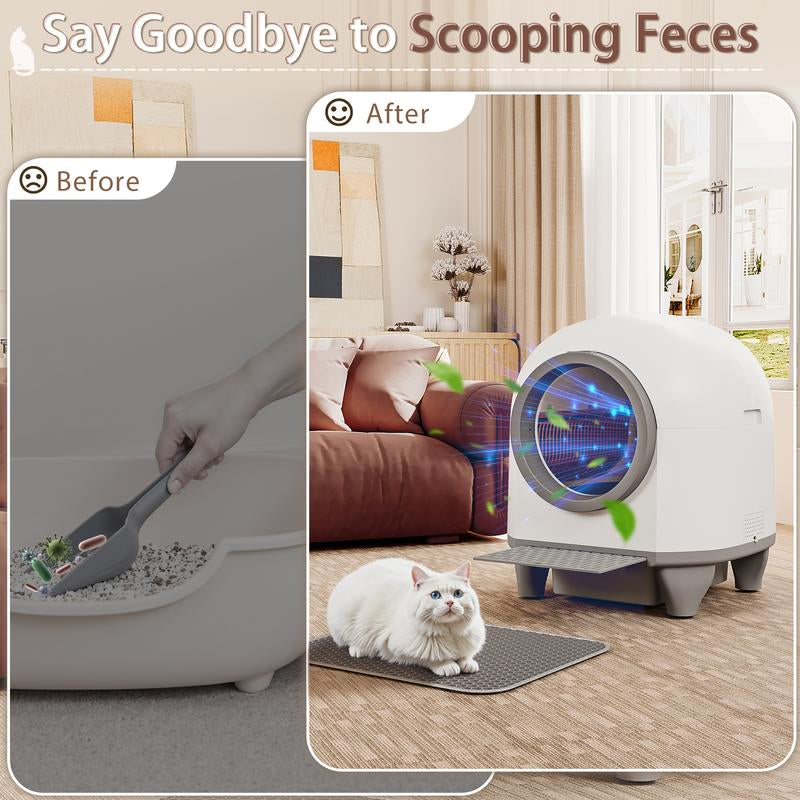 Warcat Smart Low-Noise Auto-Cleaning Litter Box 90L Self Cleaning Cat Litter Box App-Controlled via 2.4G Wifi with 10 Smart Sensors, Safety Protection, Easy Maintenance, Easy Setup & Clean