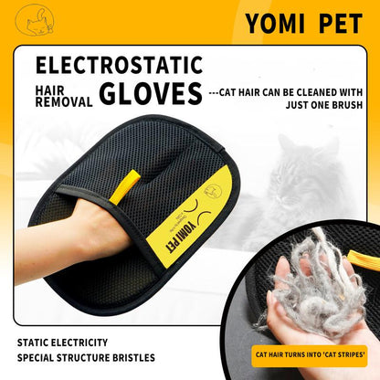 YOMI Pet Hair Remover Electrostatic Gloves Two-Way Brush Sticky Hair Remover Cat Hair Dog Hair Glover Grooming Removal Cleaning