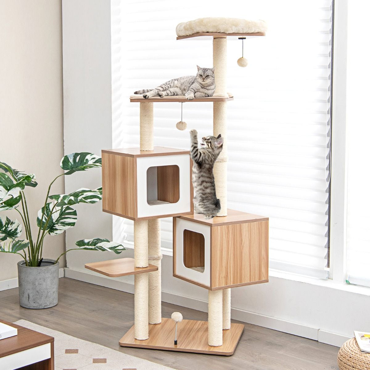 Árbol para Gatos 6 Niveles con 2 Condominios y Cojines Lavables – Torre de Actividades Multifuncional