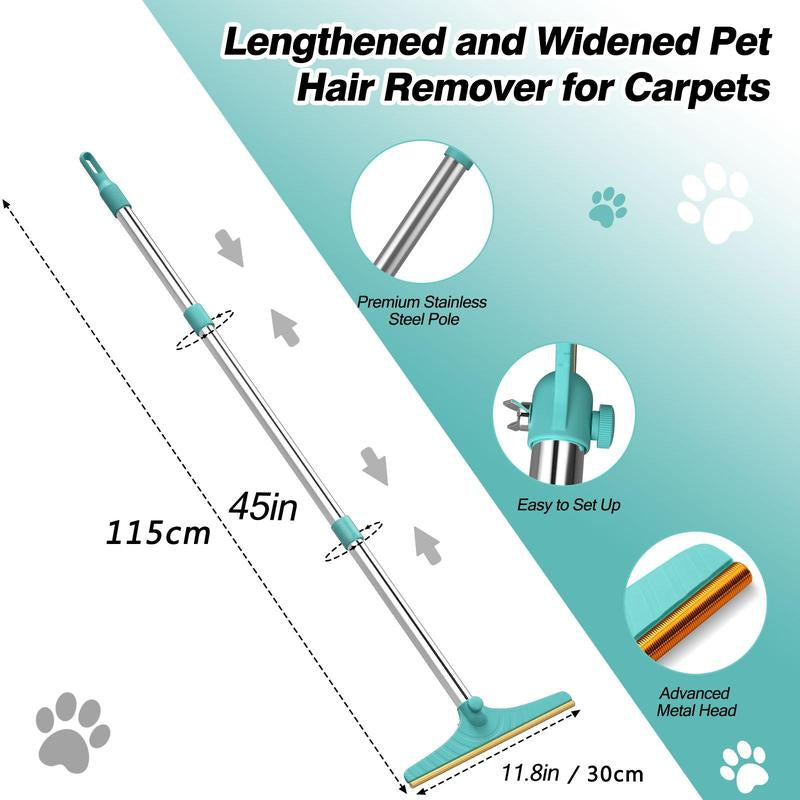 Cat Hair Remover, Adjustable Pet Hair Remover, Pet Cleaning Brush with Hanging Ring, Power Broom, Pet Hair Remover Tool for Carpets Floor Use, Shedding Grooming Kit