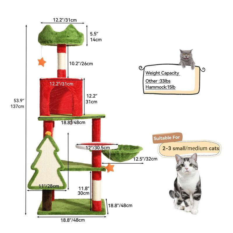 Yitahome Gothic/Christmas Cat Tree with Coffin Bed, Cat Tower for Cats with Top Perch, Spacious Cat Condos, Comfy Hammock, Scratching Post and Ladder