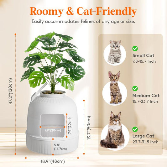 Lifewit Cat Litter Box with Faux Plant & Scoop, Hidden Enclosure Tray for Odor Control & Carbon Filter, Ideal for Living Room, Bedroom, Corner Enclosed
