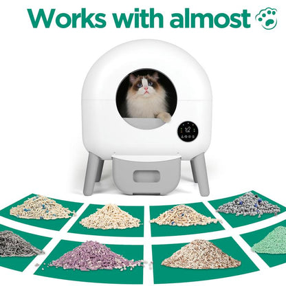 MEEGEEM 100L Extra Large Automatic Cat Litter Box Self Cleaning for Multiple Cats, 2.2Lb-30Lb Cat Can Use,Anti-Pinch/Odor-Removal Design, Litter Robot with APP Control & Safe Alert,All Litter Can Use, with Garbage Bags, App Control