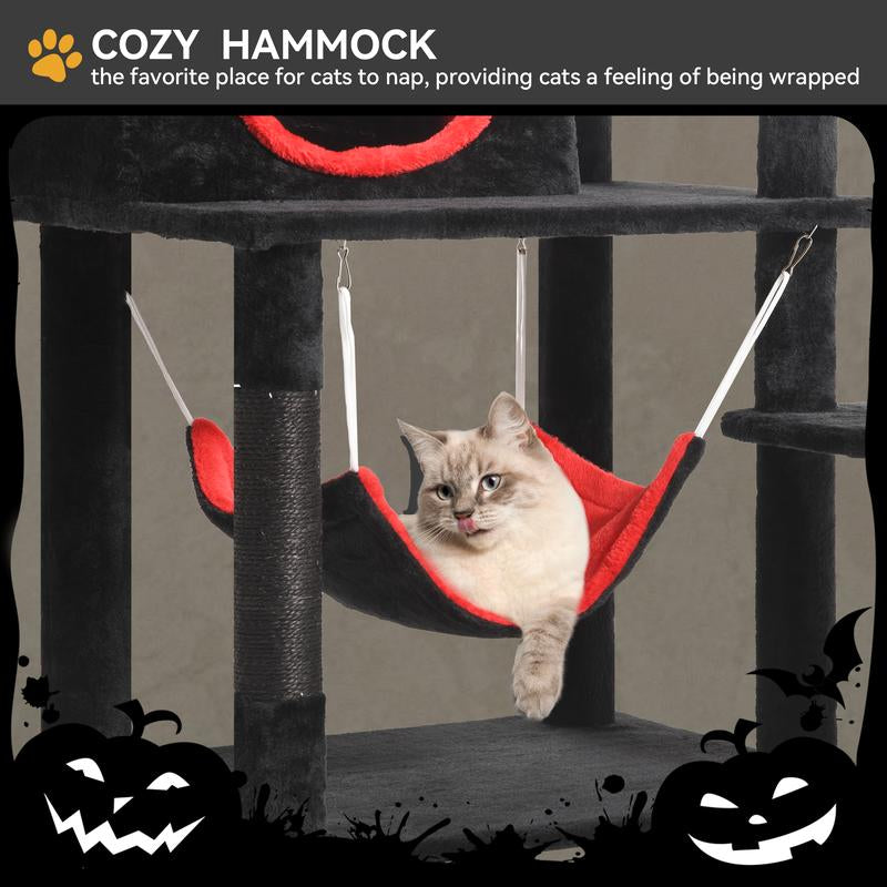 Yitahome Gothic/Christmas Cat Tree with Coffin Bed, Cat Tower for Cats with Top Perch, Spacious Cat Condos, Comfy Hammock, Scratching Post and Ladder