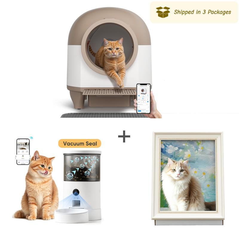 Warcat Smart Low-Noise Auto-Cleaning Litter Box 90L Self Cleaning Cat Litter Box App-Controlled via 2.4G Wifi with 10 Smart Sensors, Safety Protection, Easy Maintenance, Easy Setup & Clean