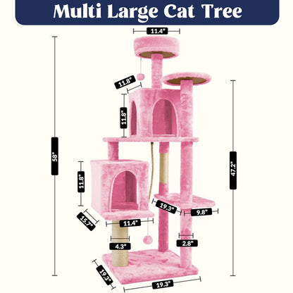 Wecharmer Árbol Rascador para Gatos 58" Torre Interior con Condominios Altos Poste Rascador Juguete Colgante Mueble Gatos Mascotas