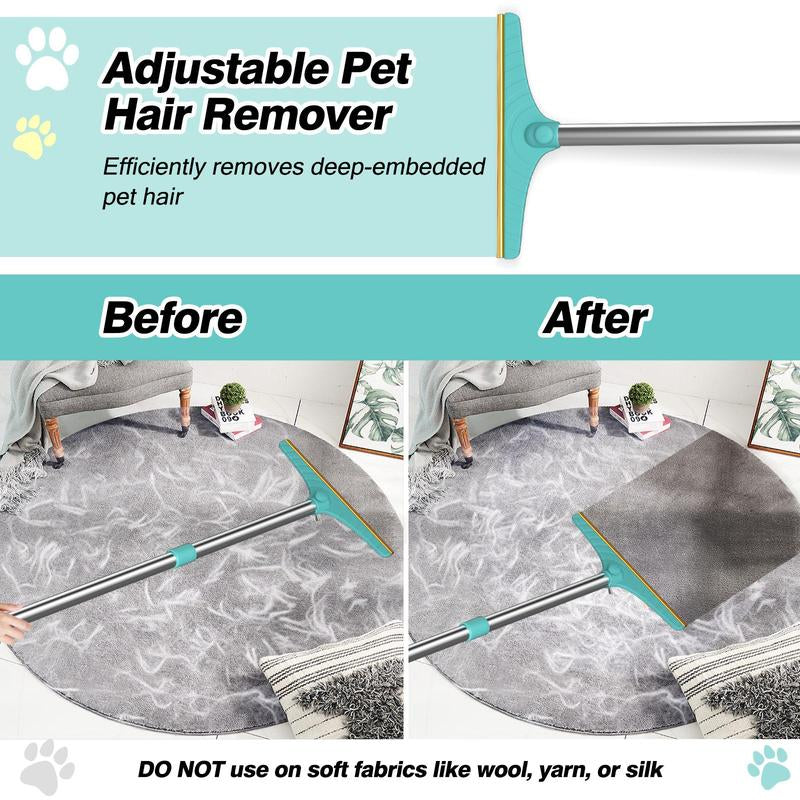 Cat Hair Remover, Adjustable Pet Hair Remover, Pet Cleaning Brush with Hanging Ring, Power Broom, Pet Hair Remover Tool for Carpets Floor Use, Shedding Grooming Kit