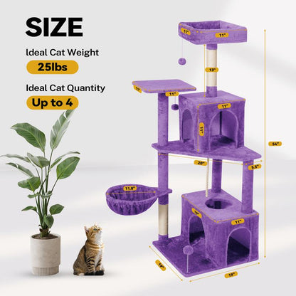 Árbol Rascador para Gatos con Hojas Verdes - Casa Cómoda de Felpa y Poste Rascador para Gatos de Interior