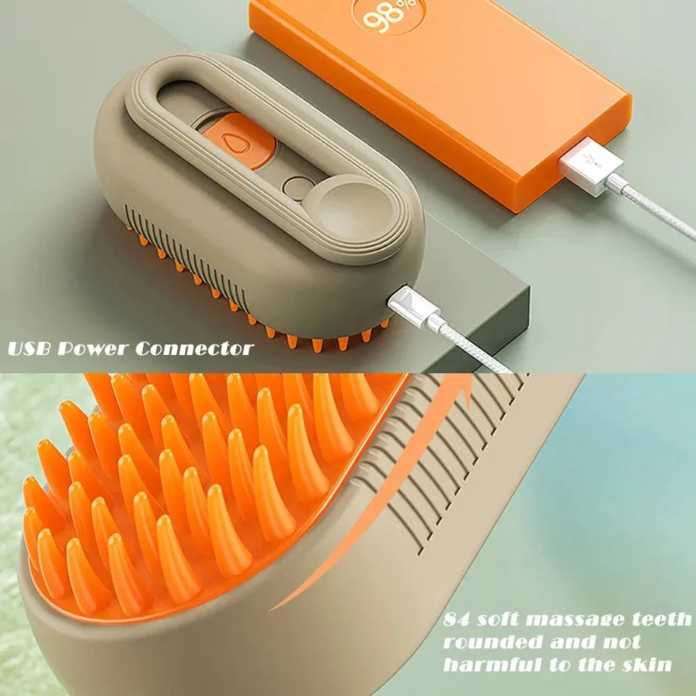 Cepillo de Vapor Eléctrico 3 en 1 para Gatos y Perros – Cepillado, Masaje y Cuidado del Pelaje