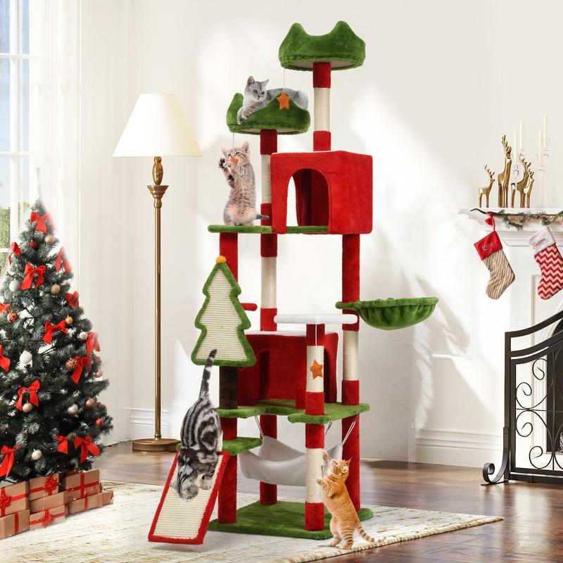 Yitahome Gothic/Christmas Cat Tree with Coffin Bed, Cat Tower for Cats with Top Perch, Spacious Cat Condos, Comfy Hammock, Scratching Post and Ladder