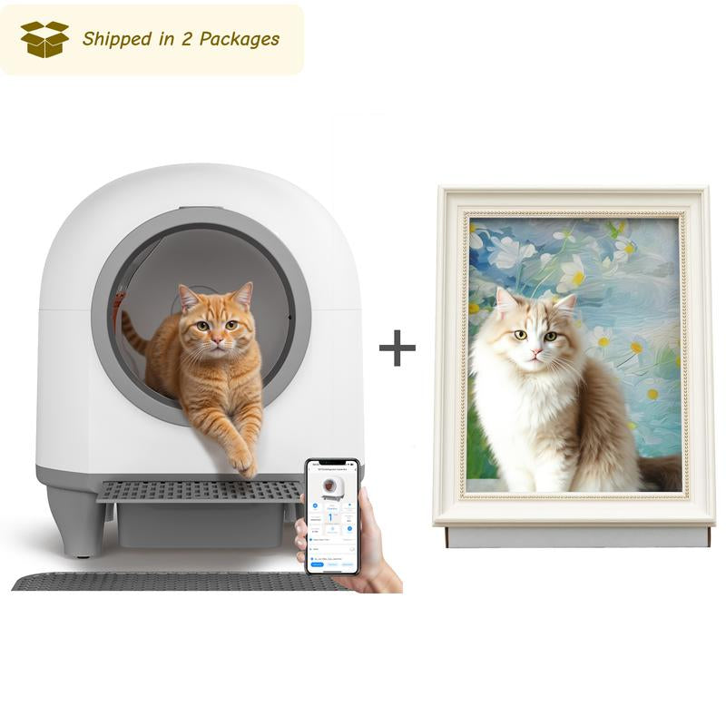 Warcat Smart Low-Noise Auto-Cleaning Litter Box 90L Self Cleaning Cat Litter Box App-Controlled via 2.4G Wifi with 10 Smart Sensors, Safety Protection, Easy Maintenance, Easy Setup & Clean