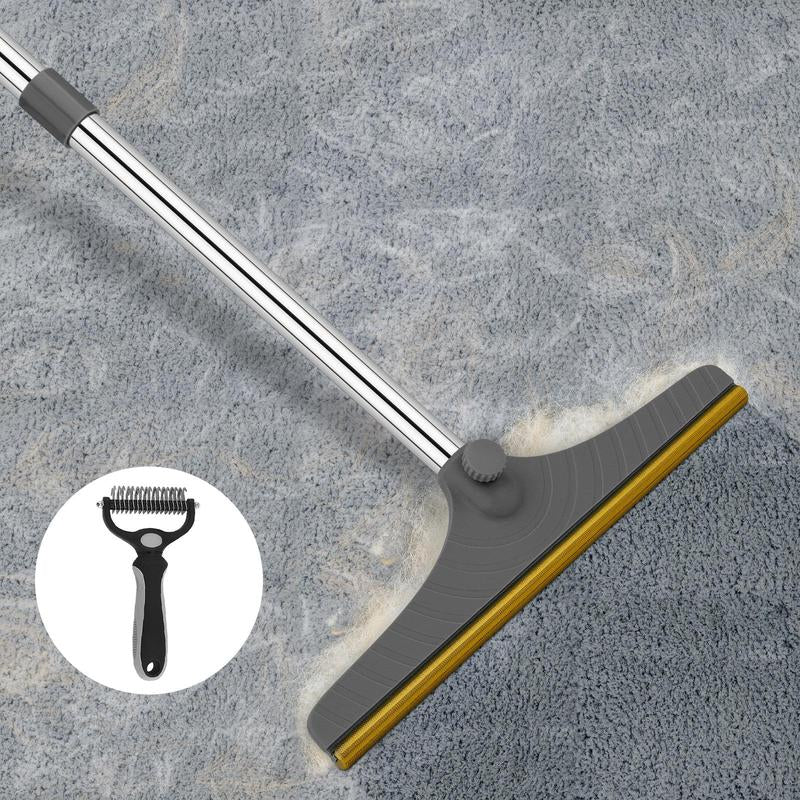 Cat Hair Remover, Adjustable Pet Hair Remover, Pet Cleaning Brush with Hanging Ring, Power Broom, Pet Hair Remover Tool for Carpets Floor Use, Shedding Grooming Kit