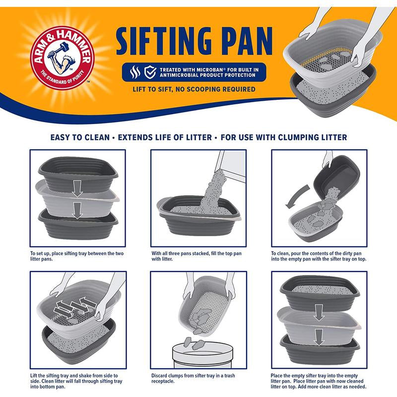 Arm & Hammer Large Sifting Litter Box Scoop Free Cat Litter Tray with Microban, Made in USA Doskocil