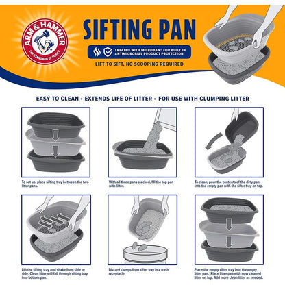 Arm & Hammer Large Sifting Litter Box Scoop Free Cat Litter Tray with Microban, Made in USA Doskocil