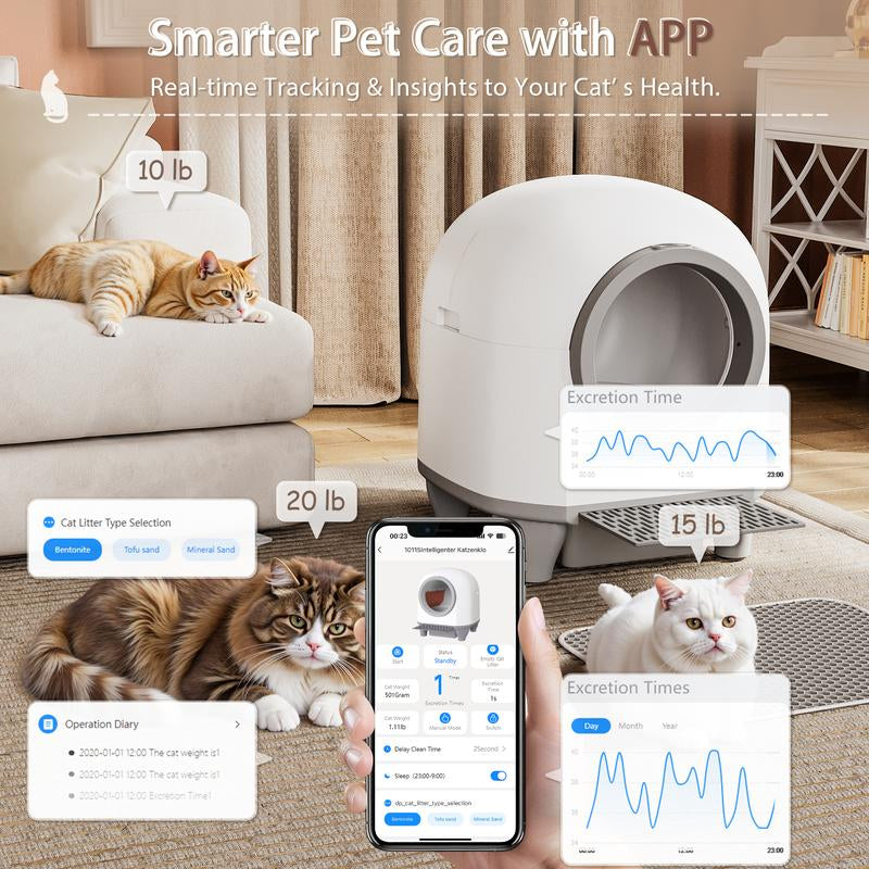 Warcat Smart Low-Noise Auto-Cleaning Litter Box 90L Self Cleaning Cat Litter Box App-Controlled via 2.4G Wifi with 10 Smart Sensors, Safety Protection, Easy Maintenance, Easy Setup & Clean