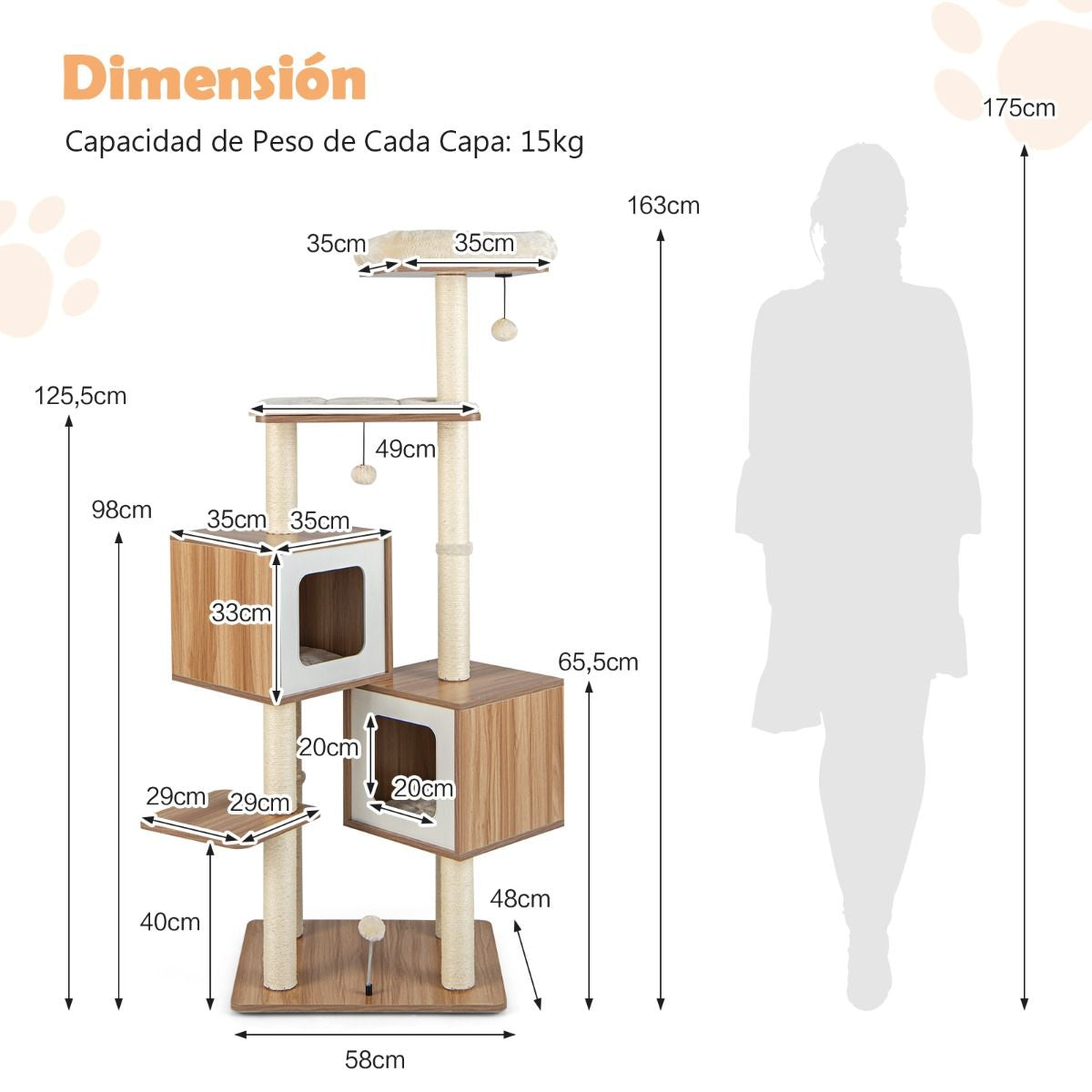 Árbol para Gatos 6 Niveles con 2 Condominios y Cojines Lavables – Torre de Actividades Multifuncional