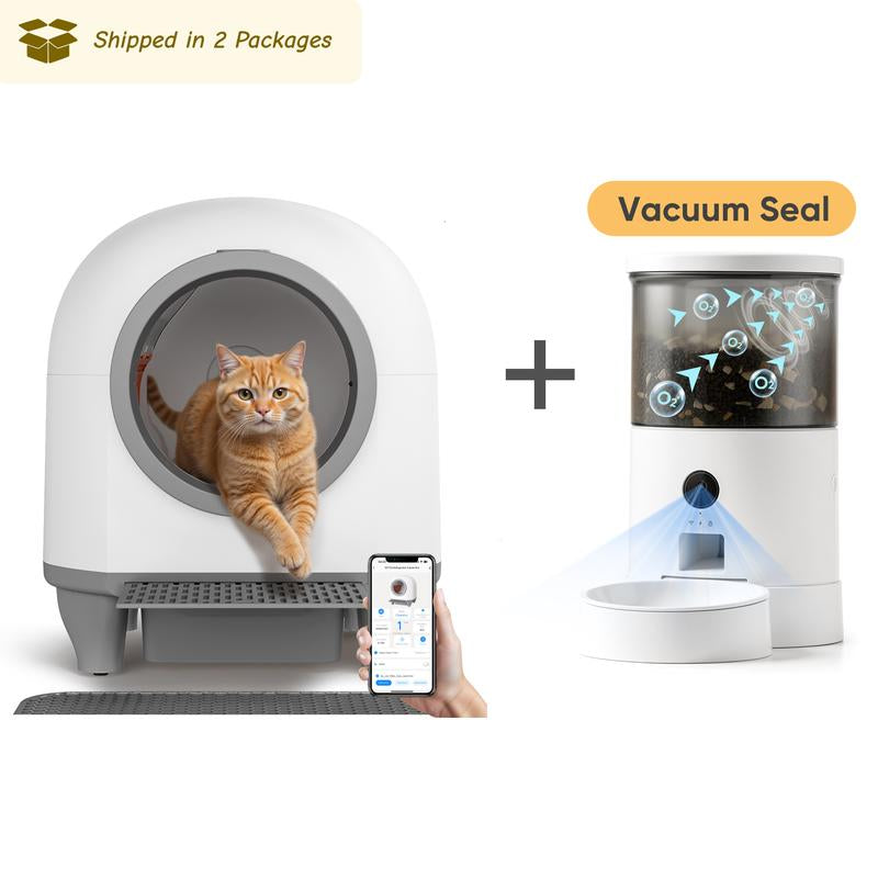 Warcat Smart Low-Noise Auto-Cleaning Litter Box 90L Self Cleaning Cat Litter Box App-Controlled via 2.4G Wifi with 10 Smart Sensors, Safety Protection, Easy Maintenance, Easy Setup & Clean