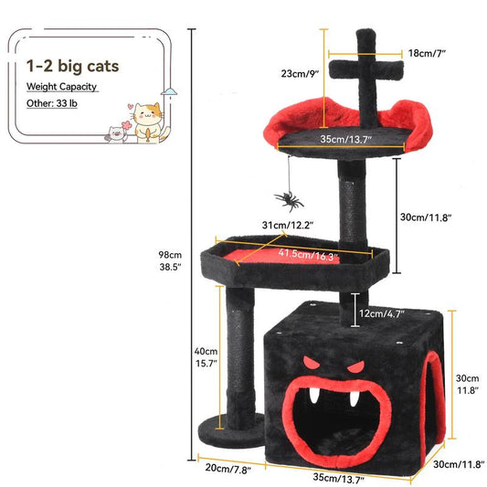 Yitahome Gothic/Christmas Cat Tree with Coffin Bed, Cat Tower for Cats with Top Perch, Spacious Cat Condos, Comfy Hammock, Scratching Post and Ladder