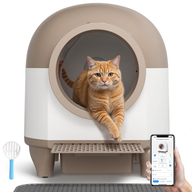 Warcat Smart Low-Noise Auto-Cleaning Litter Box 90L Self Cleaning Cat Litter Box App-Controlled via 2.4G Wifi with 10 Smart Sensors, Safety Protection, Easy Maintenance, Easy Setup & Clean
