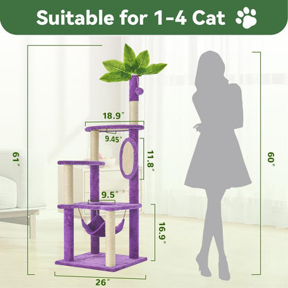 Wecharmer Árbol Torre para Gatos de Interior con Hojas Verdes, Casa Condo Felpa Acogedora con Pelota Colgante, Mueble Rascador Gatos