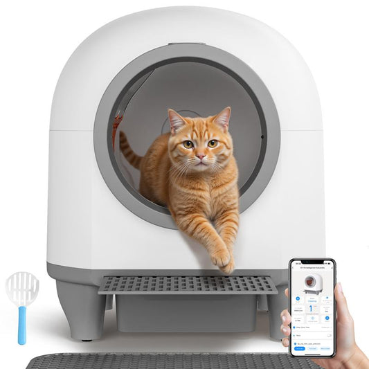 Warcat Smart Low-Noise Auto-Cleaning Litter Box 90L Self Cleaning Cat Litter Box App-Controlled via 2.4G Wifi with 10 Smart Sensors, Safety Protection, Easy Maintenance, Easy Setup & Clean
