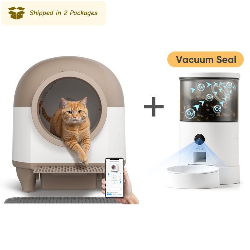 Warcat Smart Low-Noise Auto-Cleaning Litter Box 90L Self Cleaning Cat Litter Box App-Controlled via 2.4G Wifi with 10 Smart Sensors, Safety Protection, Easy Maintenance, Easy Setup & Clean