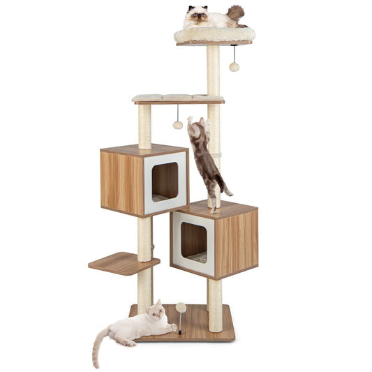 Árbol para Gatos 6 Niveles con 2 Condominios y Cojines Lavables – Torre de Actividades Multifuncional