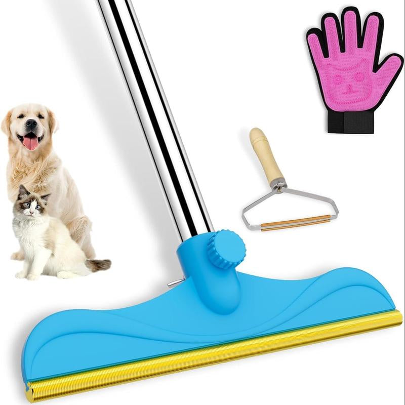 Cat Hair Remover, Adjustable Pet Hair Remover, Pet Cleaning Brush with Hanging Ring, Power Broom, Pet Hair Remover Tool for Carpets Floor Use, Shedding Grooming Kit