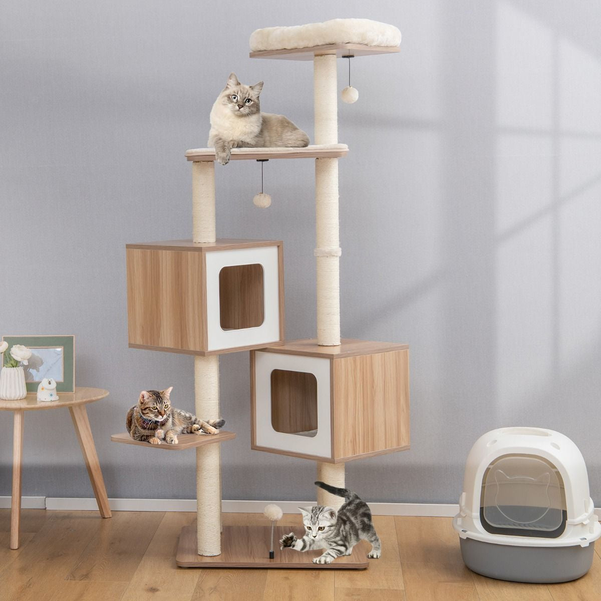 Árbol para Gatos 6 Niveles con 2 Condominios y Cojines Lavables – Torre de Actividades Multifuncional