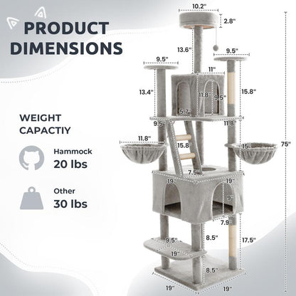 Wecharmer Árbol Torre para Gatos de Interior con Hojas Verdes, Casa Condo Felpa Acogedora con Pelota Colgante, Mueble Rascador Gatos