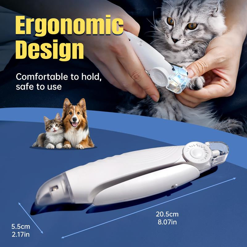 Cortauñas Eléctrico 2 en 1 para Perros y Gatos - USB Recargable con LED y Diseño Seguro - Ideal para Mascotas Pequeñas, Medianas y Grandes