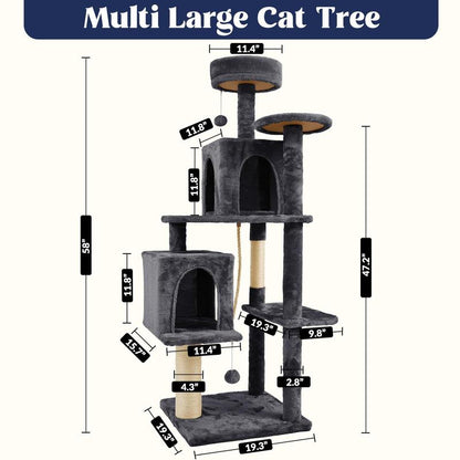 Árbol Rascador para Gatos con Hojas Verdes - Casa Cómoda de Felpa y Poste Rascador para Gatos de Interior