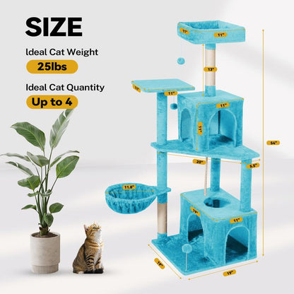 Árbol Rascador para Gatos con Hojas Verdes - Casa Cómoda de Felpa y Poste Rascador para Gatos de Interior