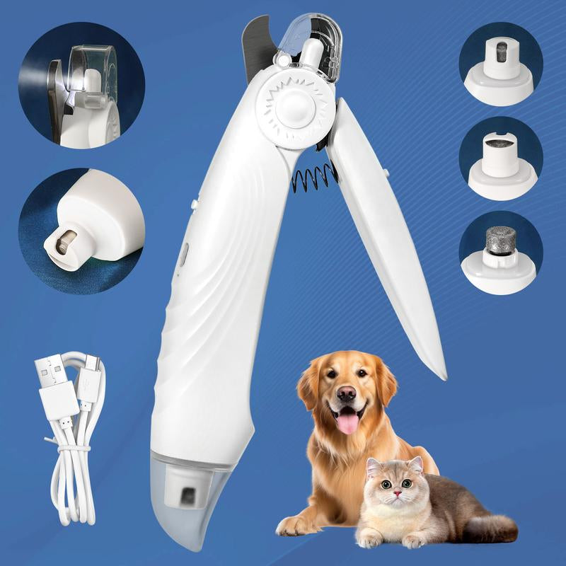 Cortauñas Eléctrico 2 en 1 para Perros y Gatos - USB Recargable con LED y Diseño Seguro - Ideal para Mascotas Pequeñas, Medianas y Grandes