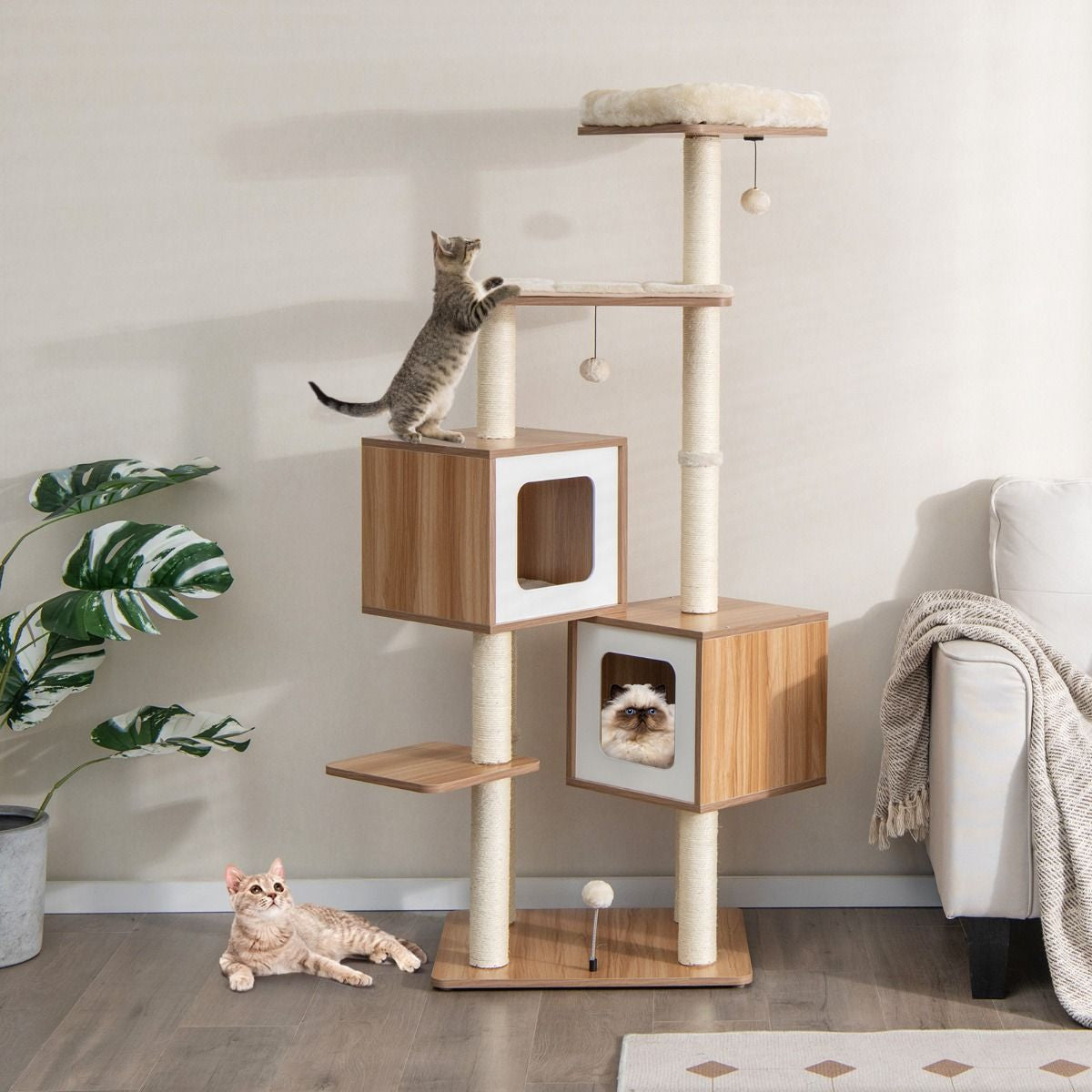 Árbol para Gatos 6 Niveles con 2 Condominios y Cojines Lavables – Torre de Actividades Multifuncional