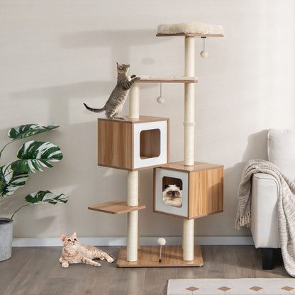 Árbol para Gatos 6 Niveles con 2 Condominios y Cojines Lavables – Torre de Actividades Multifuncional
