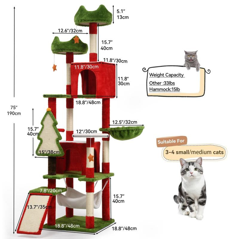 Yitahome Gothic/Christmas Cat Tree with Coffin Bed, Cat Tower for Cats with Top Perch, Spacious Cat Condos, Comfy Hammock, Scratching Post and Ladder