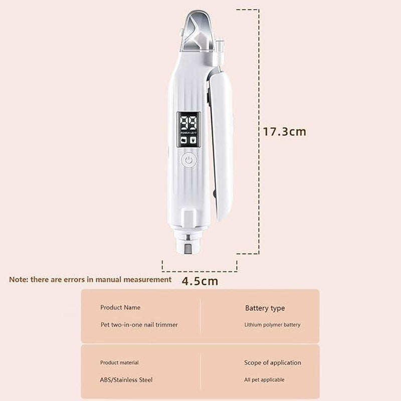 Nail Trimmer,Pet Nail Trimmer,Portable 2 in 1 Dog Cat Electric Nail Clipper with Light,Electric Pets Claw Trimmer,Nail Trimmer with Nail File.