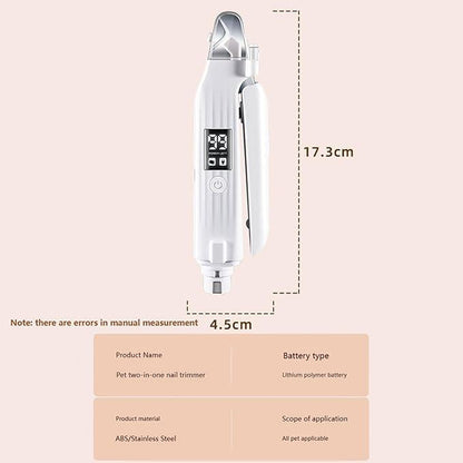 Nail Trimmer,Pet Nail Trimmer,Portable 2 in 1 Dog Cat Electric Nail Clipper with Light,Electric Pets Claw Trimmer,Nail Trimmer with Nail File.